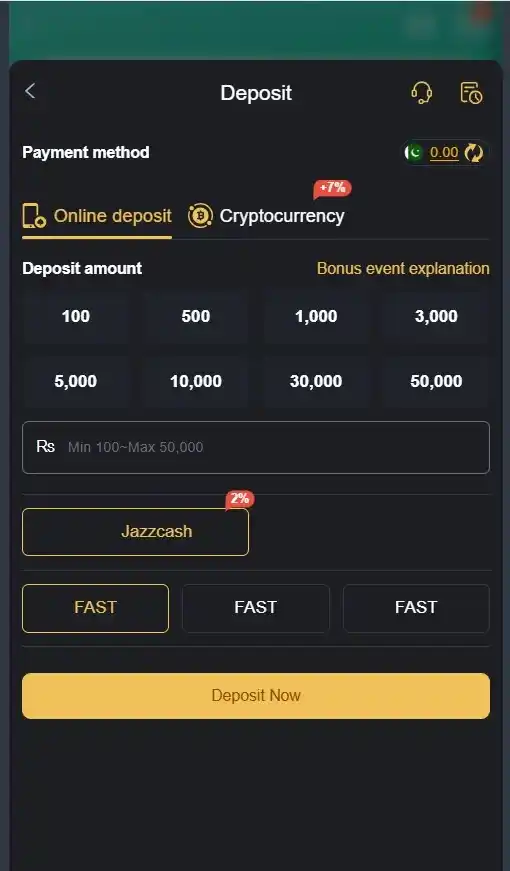 Six177 Game - Deposit the funds - six177game.com.pk