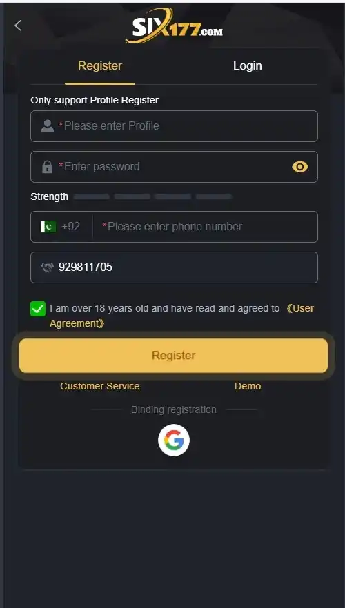 Six177 Game - Registration - six177game.com.pk